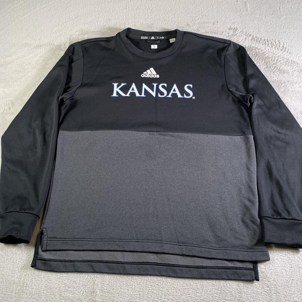 Kansas Jayhawks Sweatshirt Mens Medium Black Gray NCAA College Adidas Crewneck